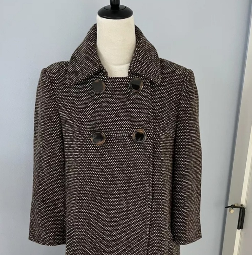 Tahari Long Brown Tweed Coat